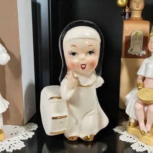 Vintage Japan Nun Figurine w/ Bass Drum Gold Trim Ardalt Style 4.25" Drummer